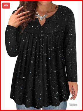 Plus Size Long Sleeve Tunic V-Neck Peasant Top Flowy